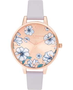 image of Olivia Burton Women-s Groovy Blooms Parma Violet Leather Strap Watch 34mm