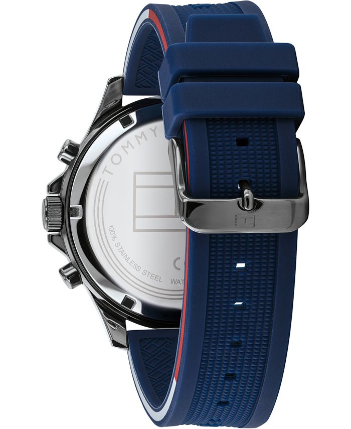 Tommy Hilfiger Men's Chronograph Navy Silicone Strap Watch 46mm Macy's
