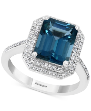 image of Effy London Blue Topaz (3-7/8 ct. t.w.) & Diamond (1/4 ct. t.w.) Ring in 14k White Gold