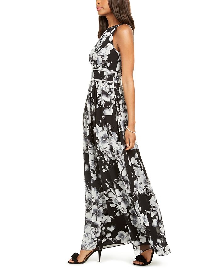 R & M Richards Rhinestone-Waist Floral-Print Gown & Reviews - Dresses ...