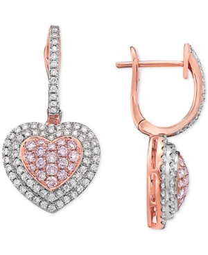 image of Natural Pink Certified Diamond Heart Drop Earrings (1-1/4 ct. t.w.) in 14k Rose Gold