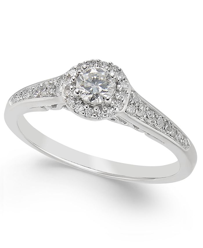 Macy's - Diamond Halo Engagement Ring (3/8 ct. t.w.) in 14k White Gold