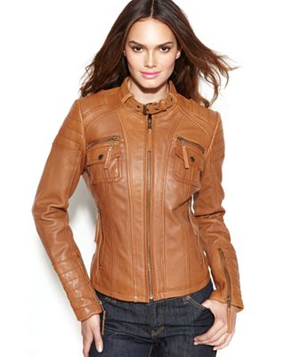 MICHAEL Michael Kors Leather Buckle-Collar Motorcycle Jacket - Coats ...