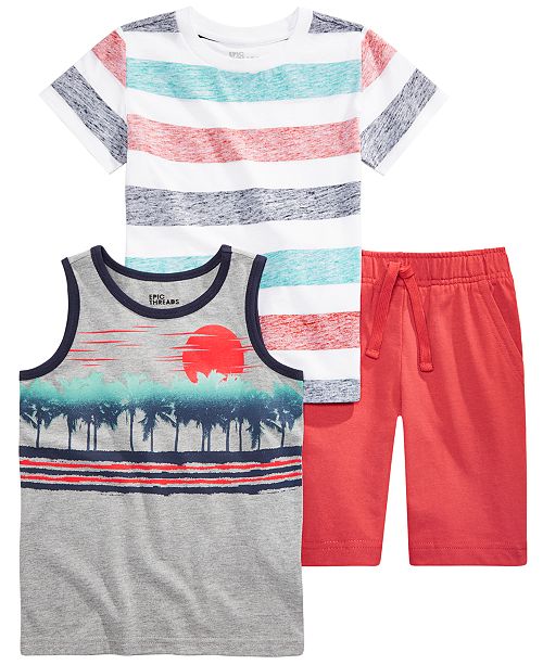 Epic Threads Little Boys 3 Pc Stripe T Shirt Tank Knit Shorts Set