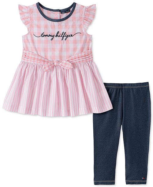 Tommy Hilfiger Baby Girls 2 Pc Gingham Striped Tunic Denim