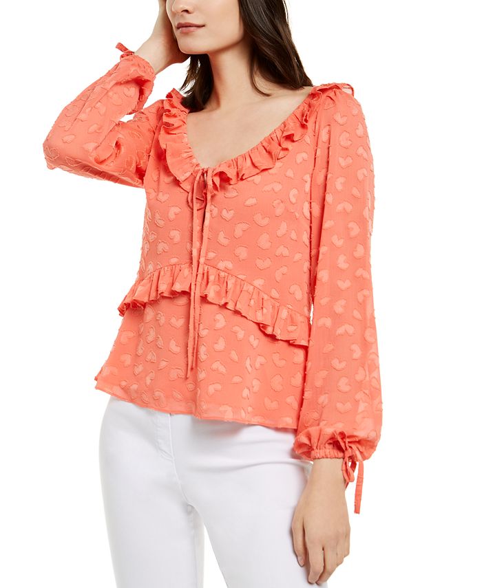 Michael Kors Women's Ruffled Tied Cuff Top Pink Size 1X