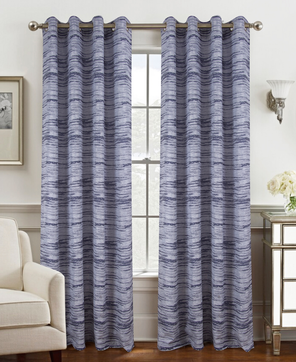 Olivia Gray Tropez Two-Tone Jacquard Single Grommet Curtain Panel Pair