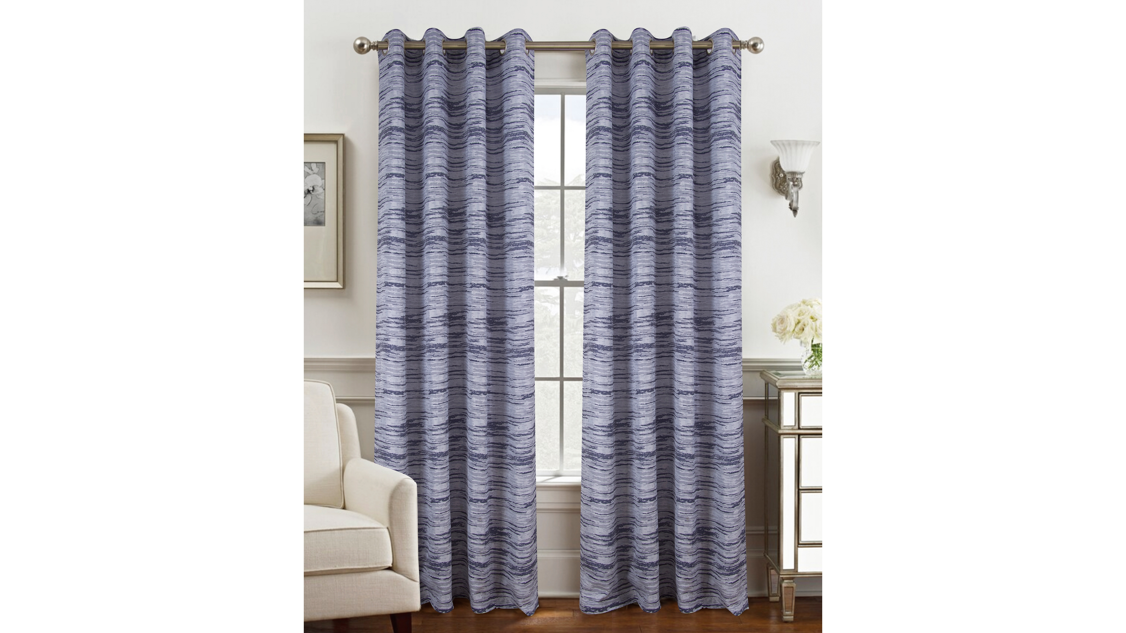 Olivia Gray Tropez Two-Tone Jacquard Single Grommet Curtain Panel Pair