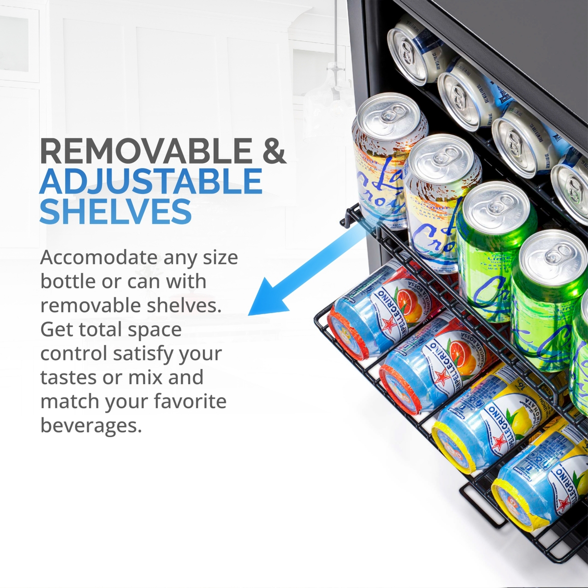 Newair Beverage Refrigerator Cooler, 90 Can Capacity Fridge in Black, Adjustable Shelves and Glass Door with Lock, Small Refrigerator, Beer Wine or So