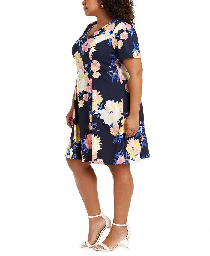 Jessica Howard Plus Size Printed V-Neck Dress - Macy's