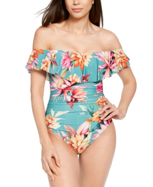 La Blanca Garden Social Printed Off-The-Shoulder One-Piece Swimsuit Women's Swimsuit