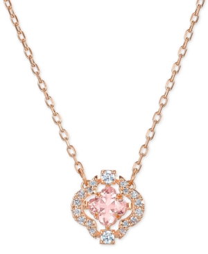 image of Swarovski Rose Gold-Tone Crystal Flower Pendant Necklace, 14-7/8