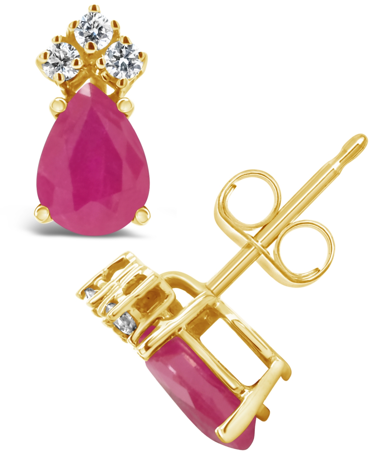 Macy's Ruby (1-9/10 Ct. T.w.) And Diamond (1/8 Ct. T.w.) Stud Earrings In 14k Yellow Gold In Red