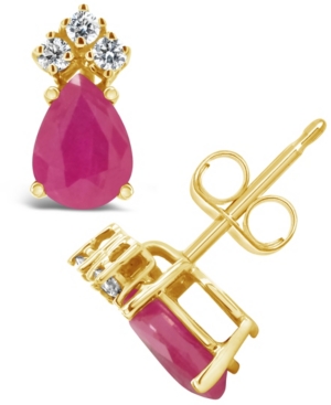 MACY'S RUBY (1 CT. T.W.) AND DIAMOND (1/8 CT. T.W.) STUD EARRINGS IN 14K YELLOW GOLD 