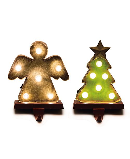 Glitzhome Marquee Led Angel Tree Stocking Holder Set Of 2