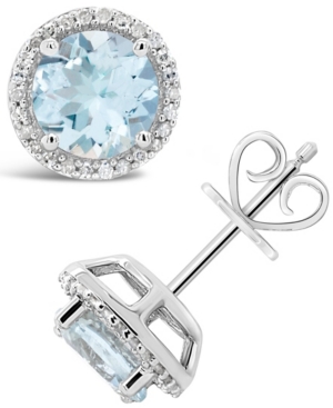 image of Aquamarine (2-1/2 ct. t.w.) and Diamond (1/6 ct. t.w.) Stud Earrings in Sterling Silver