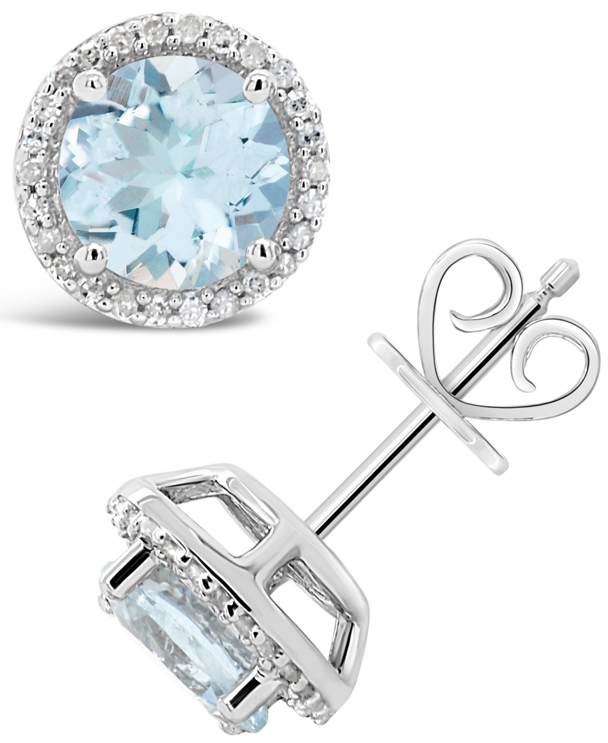 Macy's Aquamarine (2-1/2 Ct. T.w.) And Diamond (1/6 Ct. T.w.) Stud Earrings In Sterling Silver