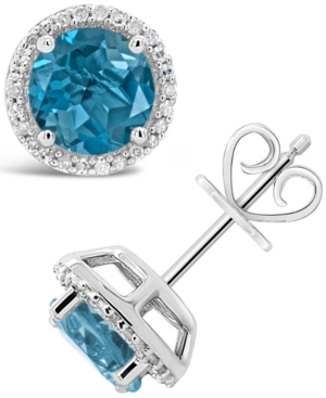 image of London Blue Topaz (3-1/10 ct. t.w.) and Diamond (1/6 ct. t.w.) Stud Earrings in Sterling Silver