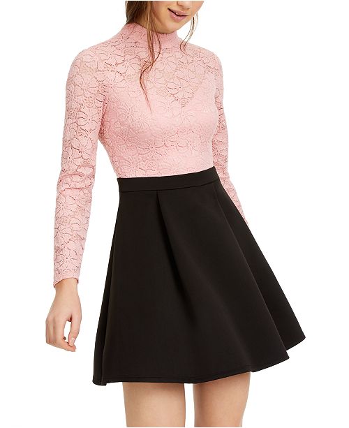 B Darlin Juniors Mock Neck Lace Top Skater Dress Reviews