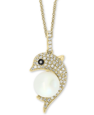 image of Effy Cultured Freshwater Pearl (8mm) & Diamond (1/4 ct. t.w.) Dolphin 18