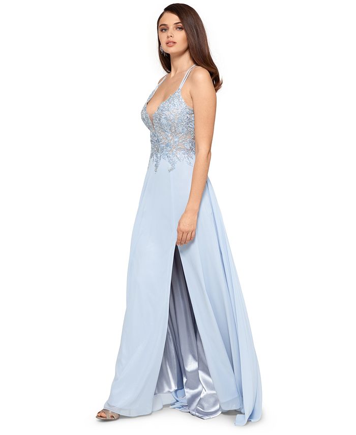 xscape embroidered lace ballgown
