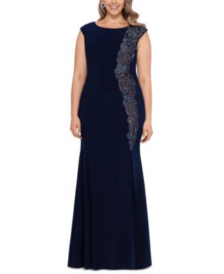 xscape plus size embroidered gown