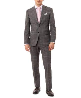 Tallia Men's Slim-Fit Stretch Gray Windowpane&nbsp;Suit...
