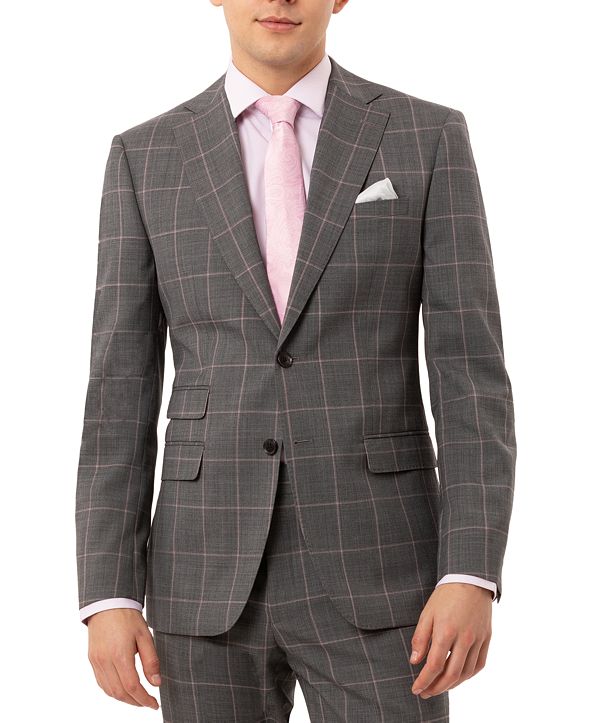 Tallia Men's Slim-Fit Stretch Gray Windowpane Suit Separate Jacket ...