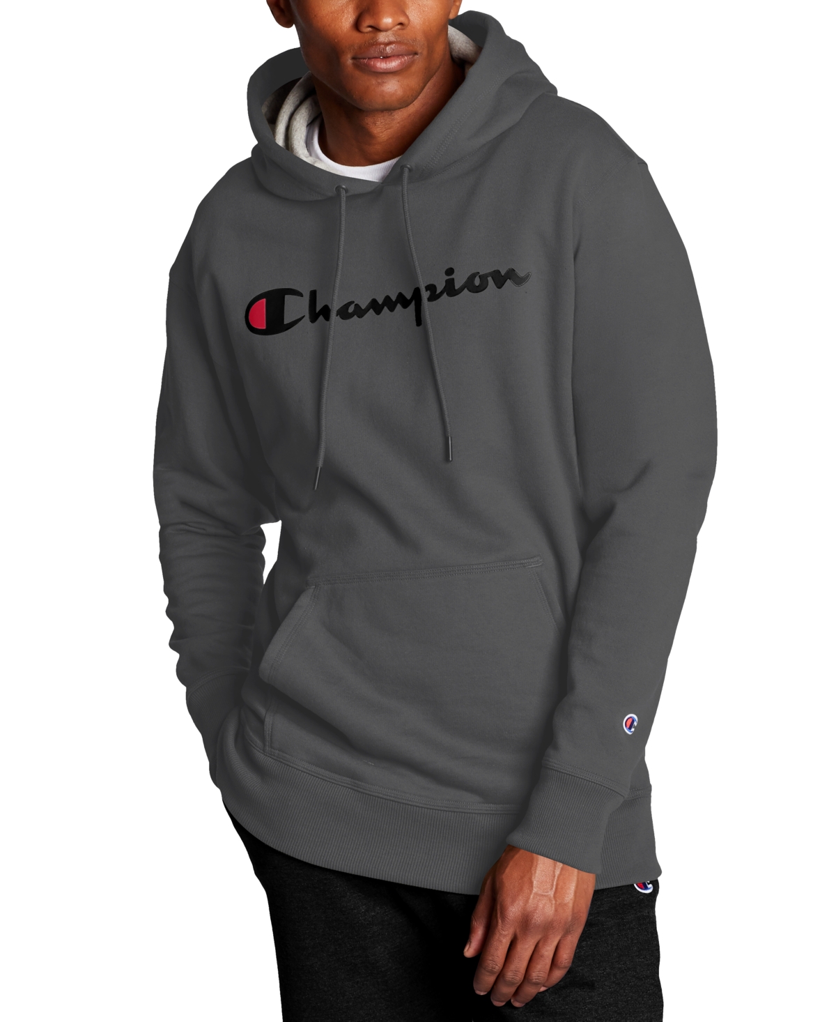 Shop Champion Men's Big & Tall Powerblend Logo Graphic Fleece Hoodie In Granite Heather