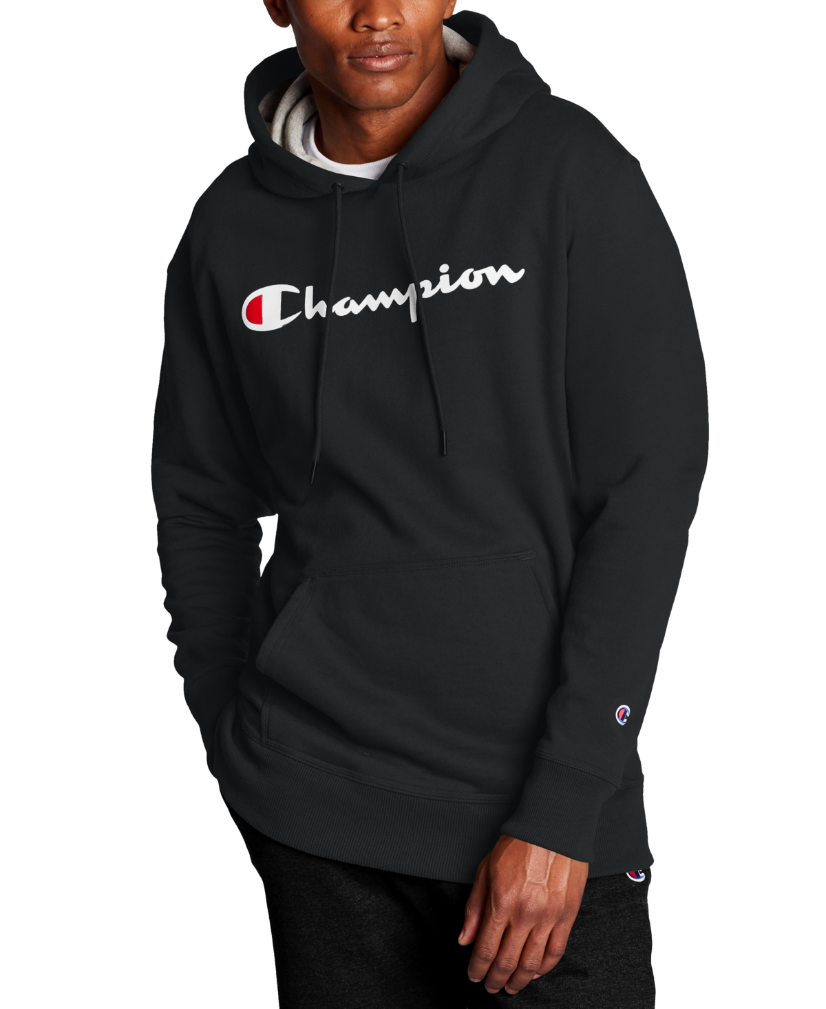 Shop Champion Men's Big & Tall Powerblend Logo Graphic Fleece Hoodie In Black
