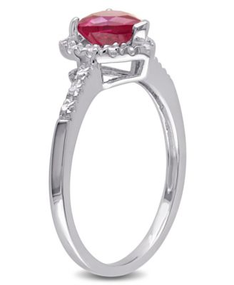 Lab-Grown Ruby (1 ct. t.w.) and Diamond (1/10 ct. t.w.) Heart Halo Ring in Sterling Silver