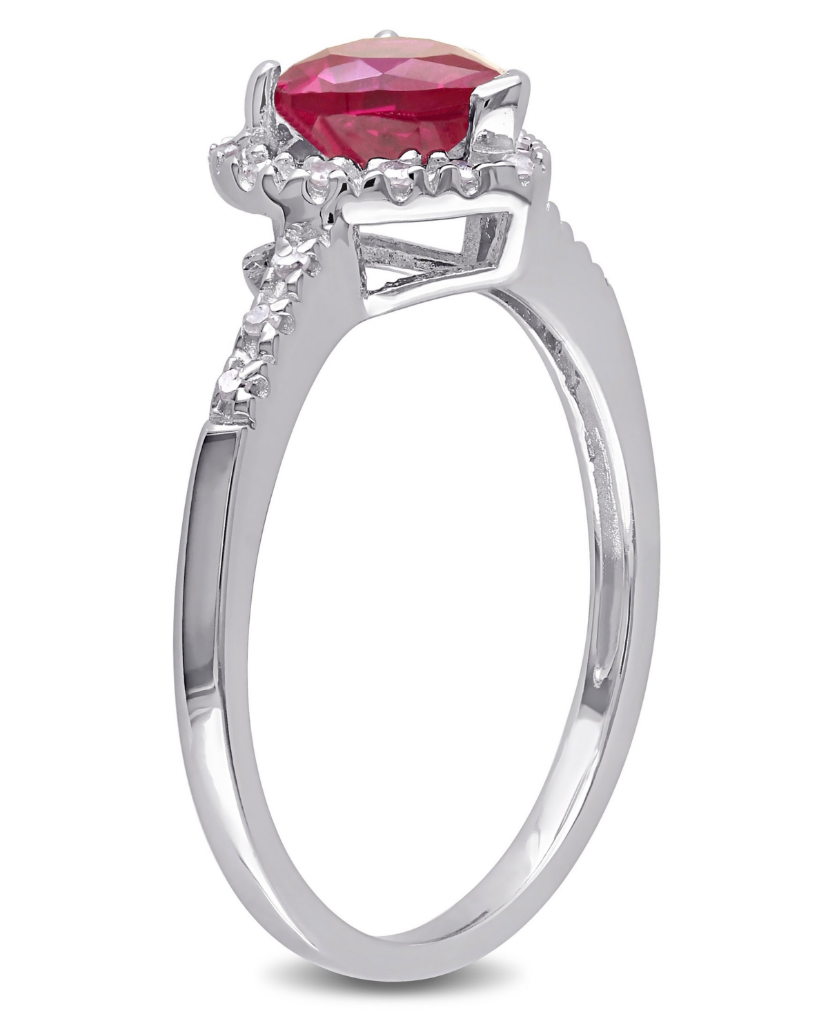 Lab-Grown Ruby (1 ct. t.w.) and Diamond (1/10 ct. t.w.) Heart Halo Ring in Sterling Silver