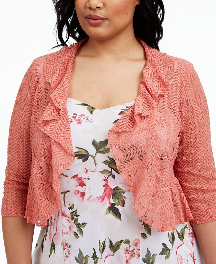 Connected Plus Size FloralPrint Chiffon Dress & Ruffled Shrug Macy's