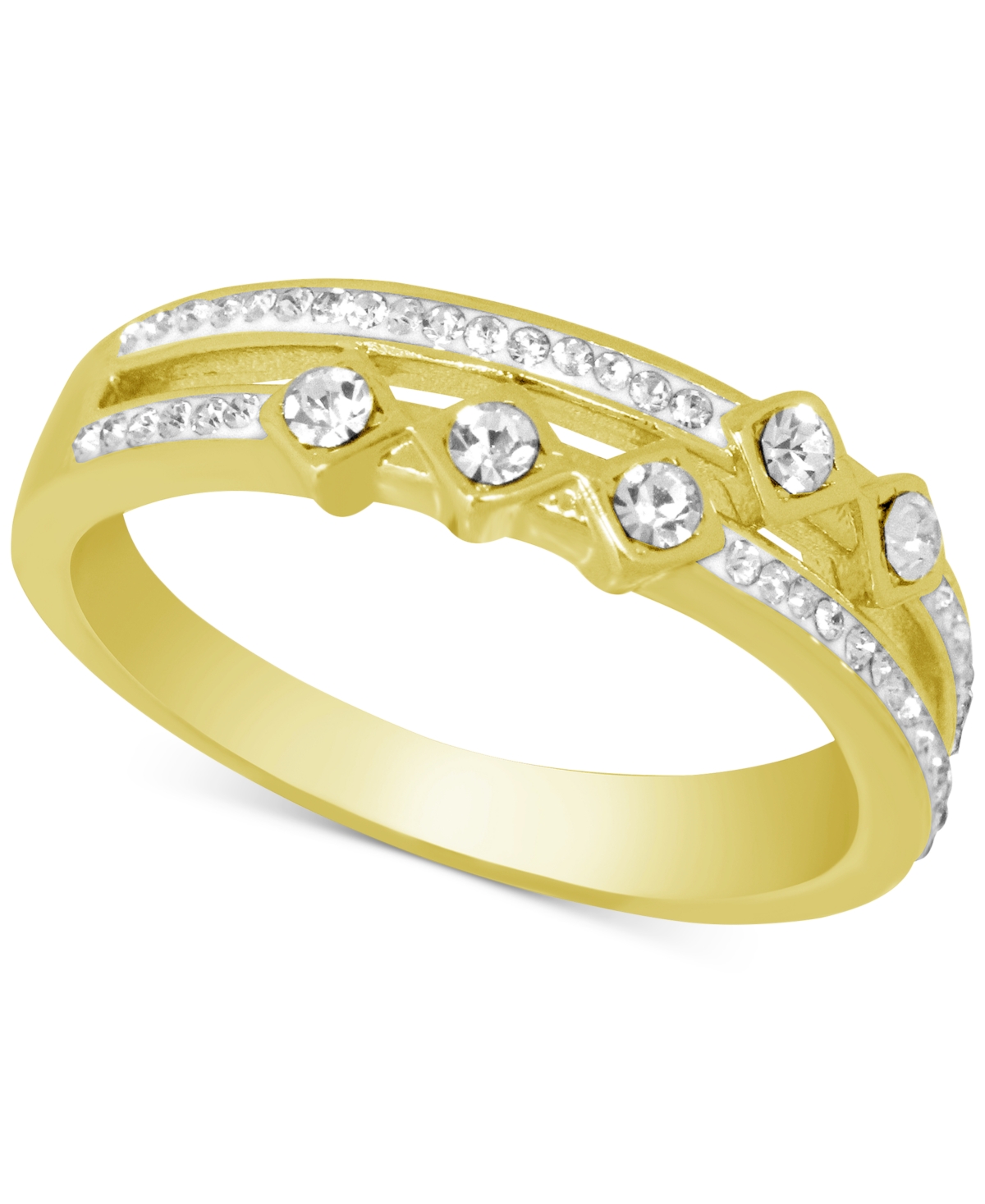 And Now This Silver Plated Gold Crystal Double Band Ring - Gold