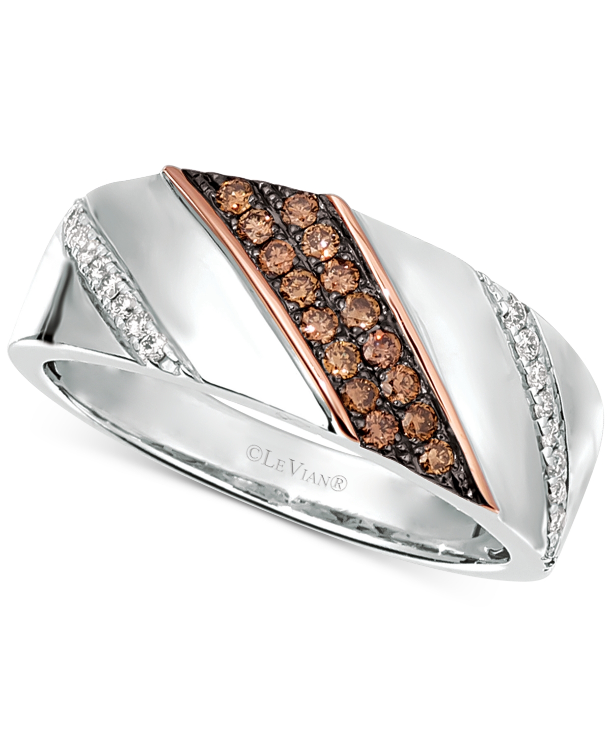 Chocolatier Men's Diamond Diagonal Diamond Ring (3/8 ct. t.w.) in Sterling Silver & 14k Rose Gold - Silver