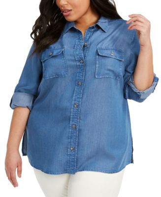 Charter Club Plus Size Chambray Utility Shirt, Created for Macy's ...
