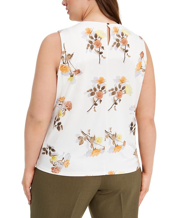 Calvin Klein Plus Size Floral-Print Keyhole Top & Reviews - Tops - Women - Macy&#39;s