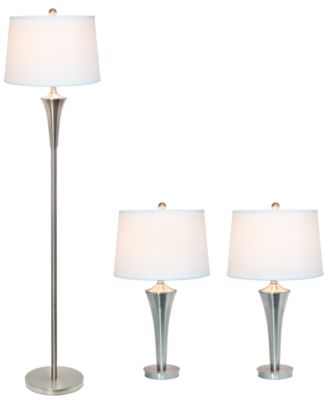 Elegant Designs Tapered 3 Pack Lamp Set 2 Table Lamps, 1 Floor Lamp with White Shades