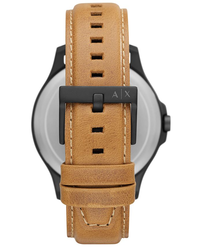 AX Armani Exchange Men's Hampton Brown Leather Strap Watch 46mm Macy's
