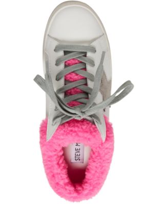 pink glitter backless platform sneakers