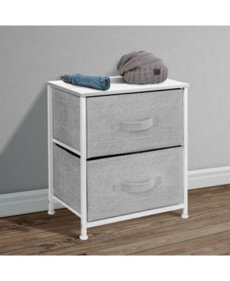 2 Drawers Steel Frame, Wood Top & Easy Pull Fabric Bins - Great for Home, Bedroom, Office & College Dorm - Nightstand