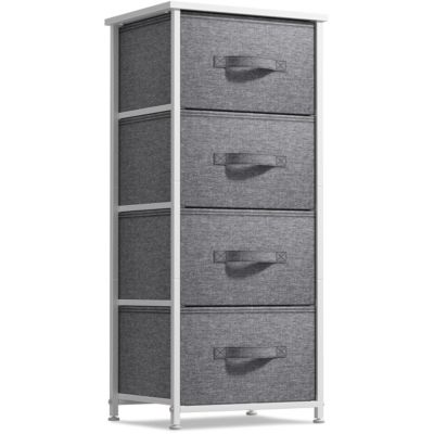 4 Drawers Chest Nightstand - Storage for Closet, Home, College Dorm - Features Steel Frame, Wood Top, & Fabric Bins