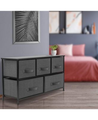 5 Drawers Dresser- Storage Unit with Steel Frame, Wood Top, Fabric Bins - for Bedroom, Closet, Office and more