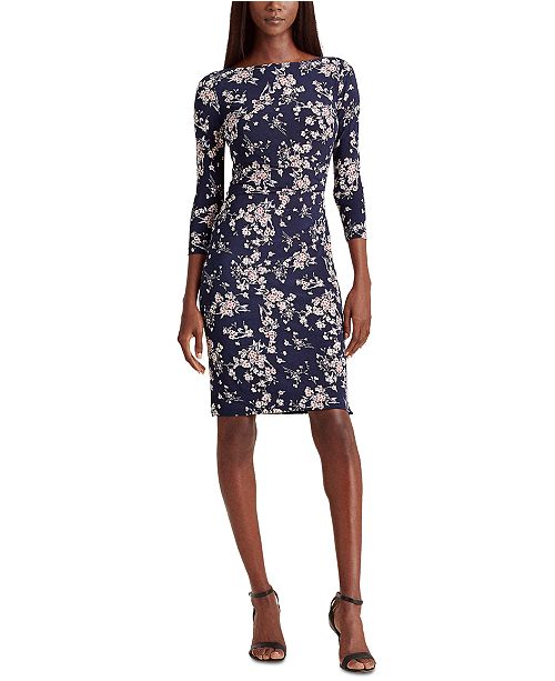 Lauren Ralph Lauren Floral Ruched Jersey Dress Reviews Dresses Women Macy S