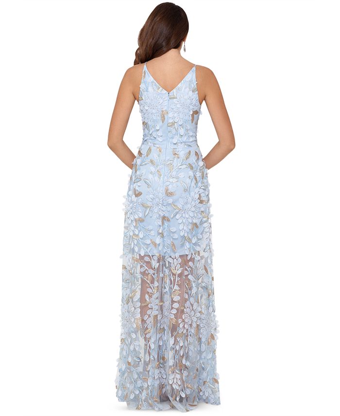 xscape floral tiered chiffon gown