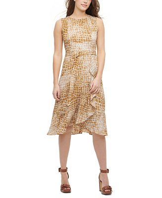 Calvin Klein Printed Ruffled-Hem Dress - Macy's