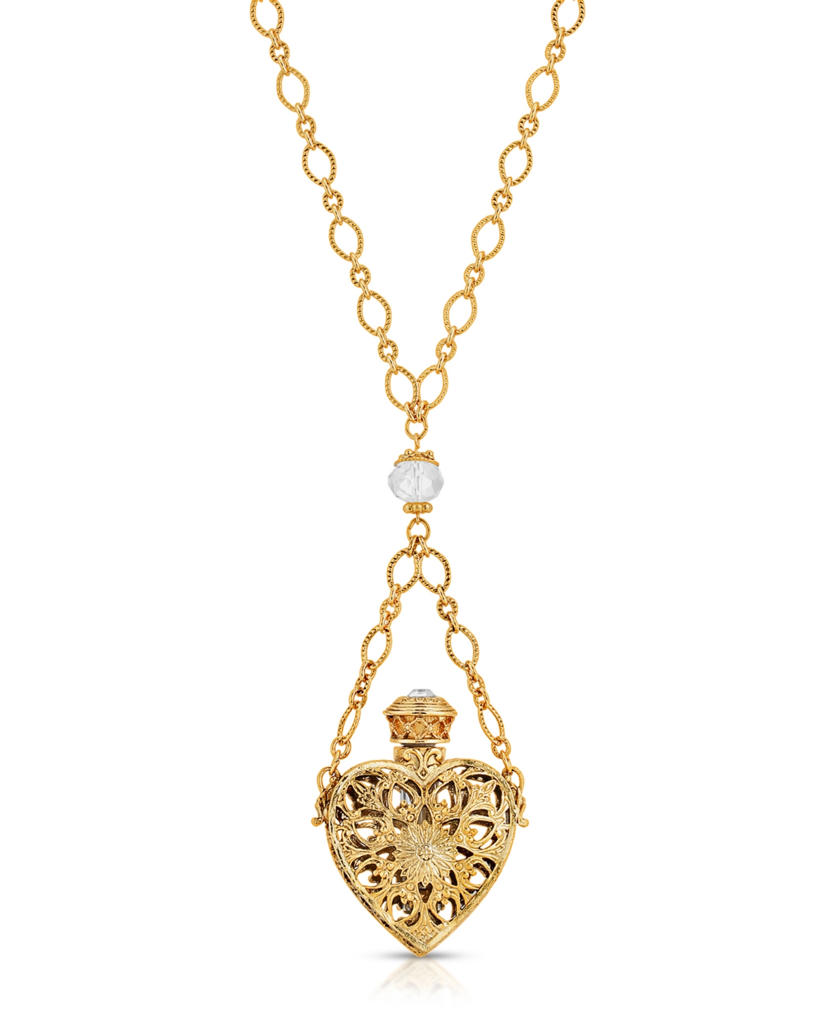 14K Gold-tone Crystal Filigree Heart with Glass Vial Necklace - Gold-tone