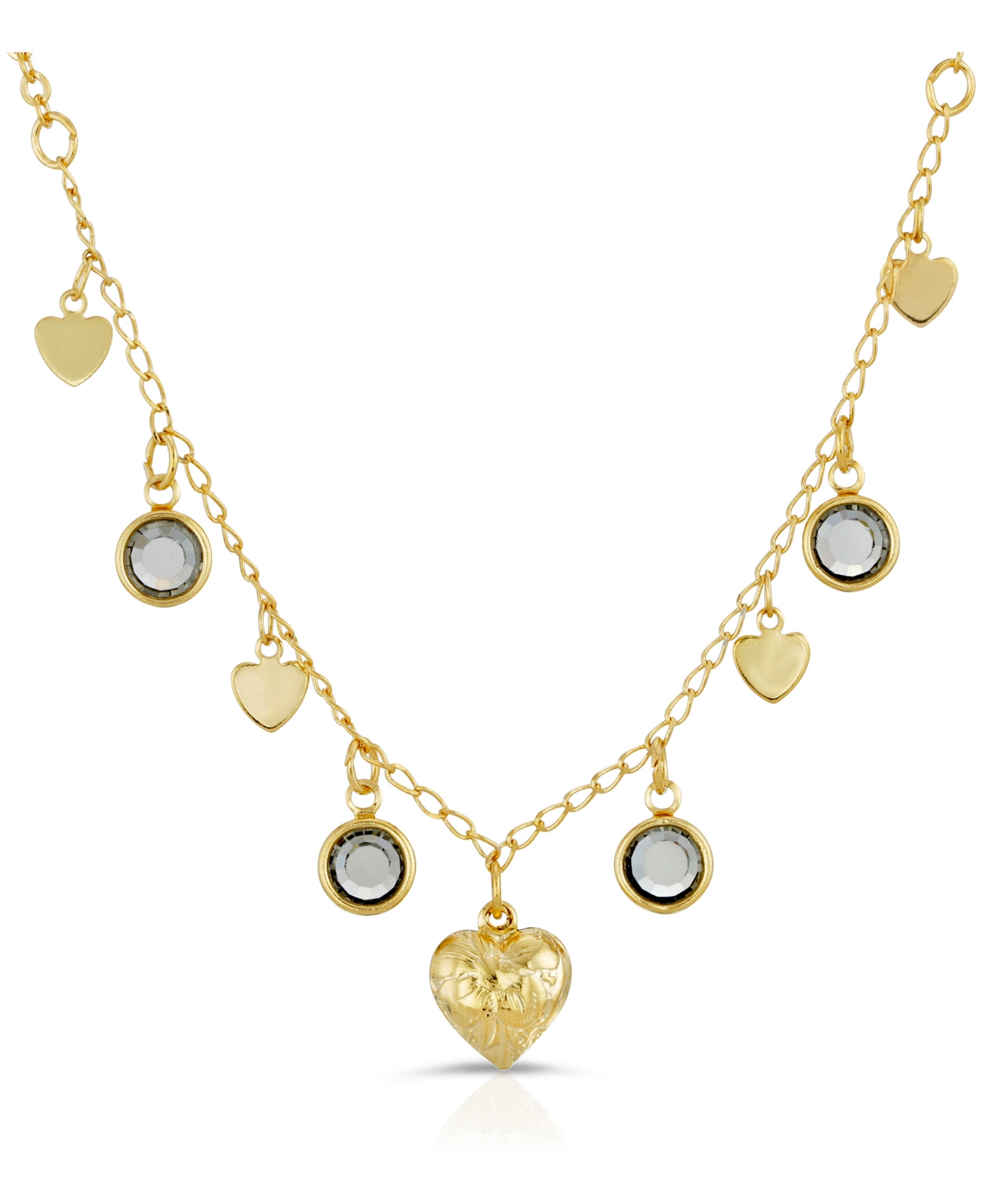 2028 Channels With Hearts Drop Necklace In Black