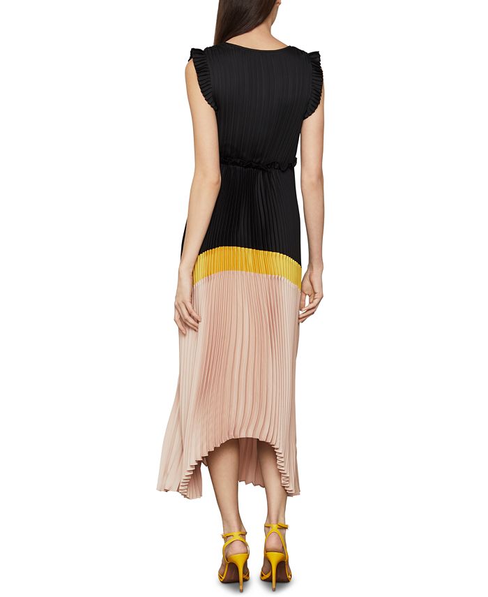 BCBGMAXAZRIA Colorblocked Pleated Satin Dress - Macy's
