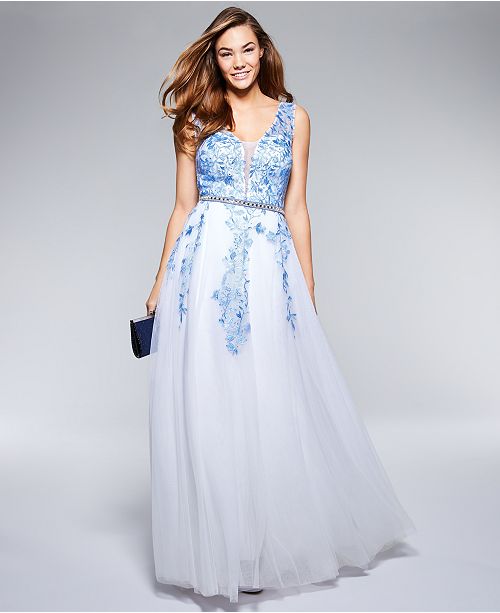 Say Yes to the Prom Juniors&#39; Embellished Embroidered Gown, Created for Macy&#39;s & Reviews ...